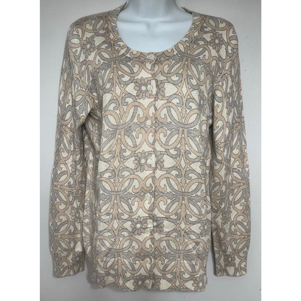Talbots Womens Cardigan Button Front Sweater Gold Gray Sparkle Size Medium